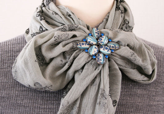 Scarf Rose Tree Blue Large Size TAMARUSAN