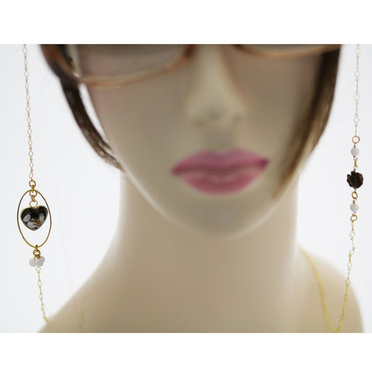Eyeglass Chain Roses Brown Gold Heart TAMARUSAN
