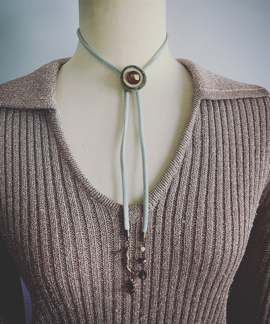 Ribbon Blue Brown Necklace Tiger Eye TAMARUSAN