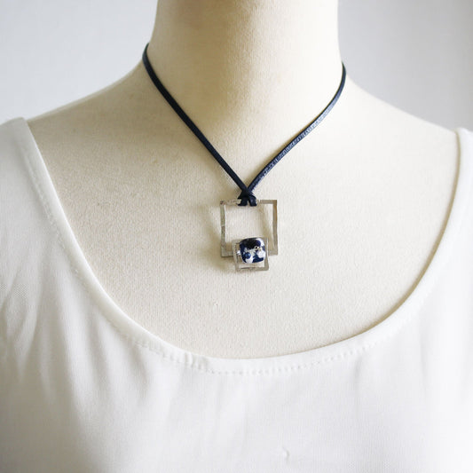 Long Leather Choker Necklace Black Lace TAMARUSAN