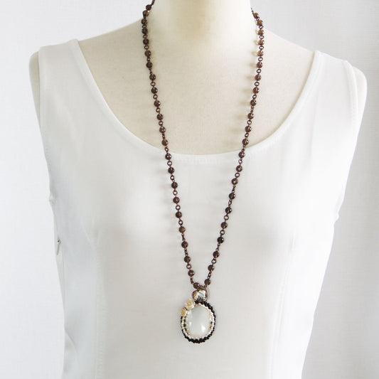 Magnifying Glass Long Necklace Brown TAMARUSAN