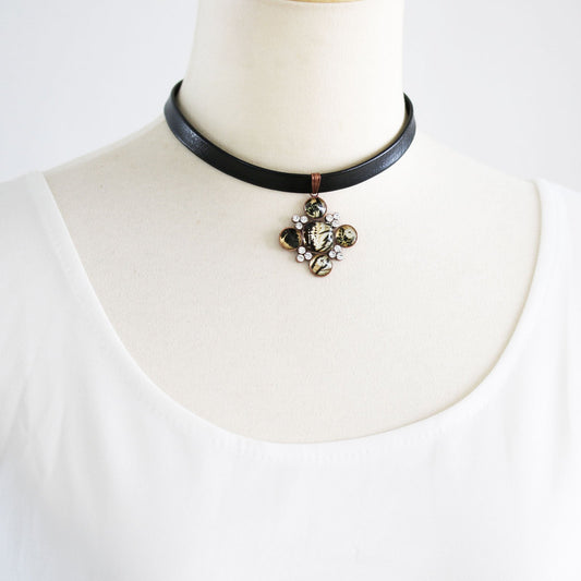 Leather Choker Fern Brown TAMARUSAN
