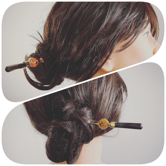 Hair Stick Wood Frog Eagle Gold Orange Yellow TAMARUSAN