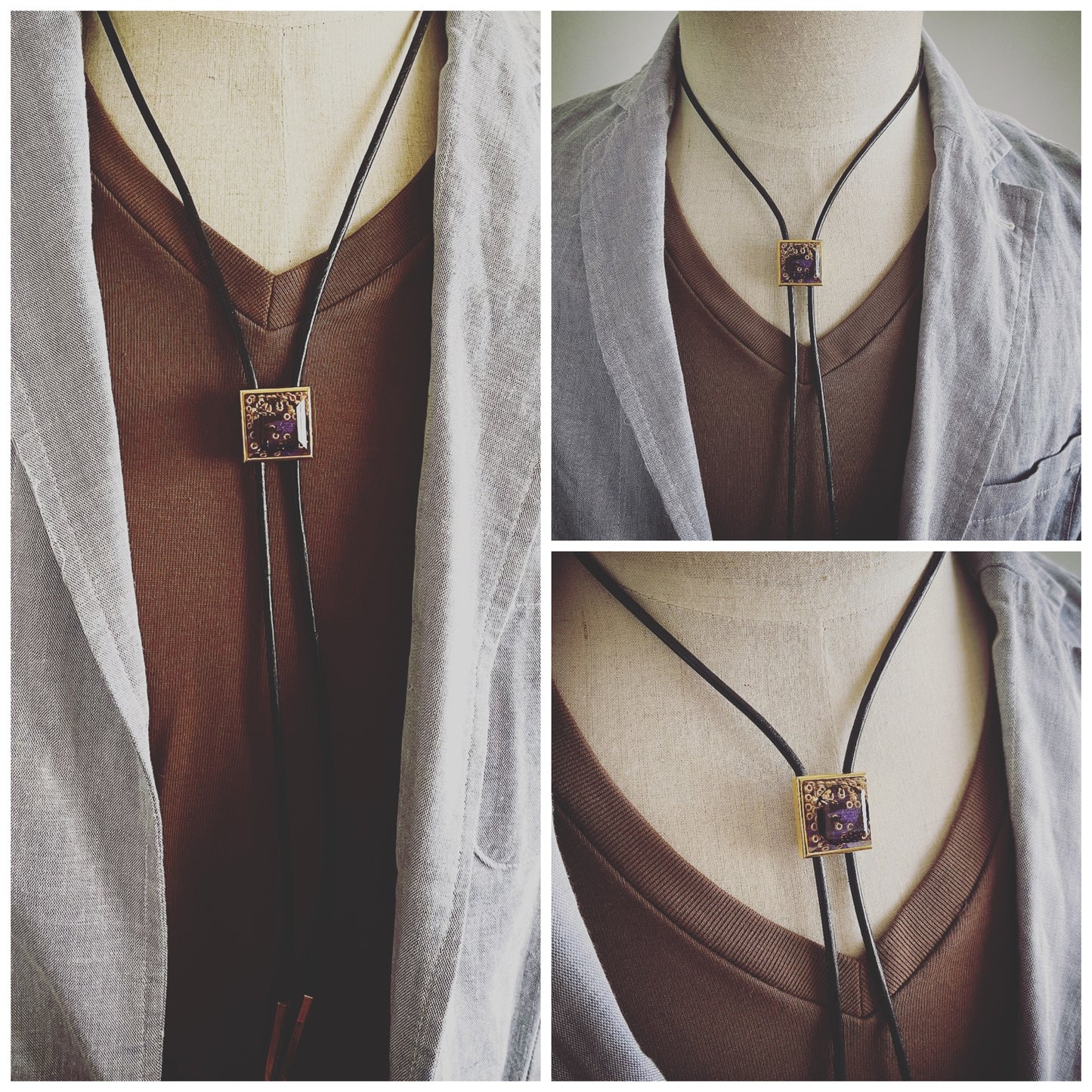 Leather Strap Bolo Tie Dragon Purple TAMARUSAN