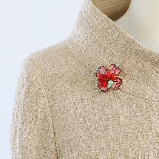 Brooch Pink Coral Flower TAMARUSAN