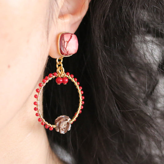 Earrings Pink Coral Hoop Shell TAMARUSAN