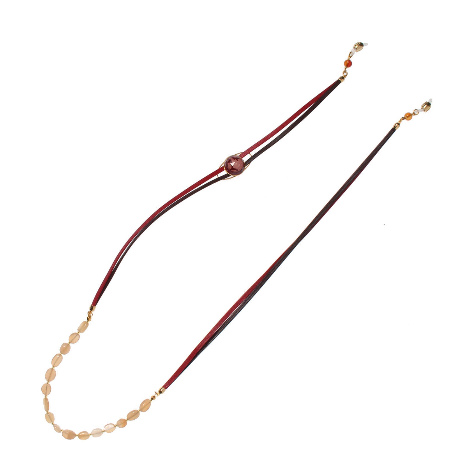 Eyeglass Chain Leather Red Moonstone Gold TAMARUSAN