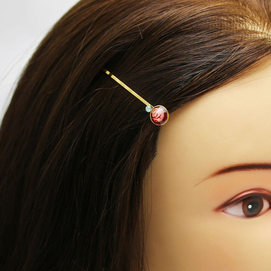 Hair Pin Pink Coral Rhinestone TAMARUSAN