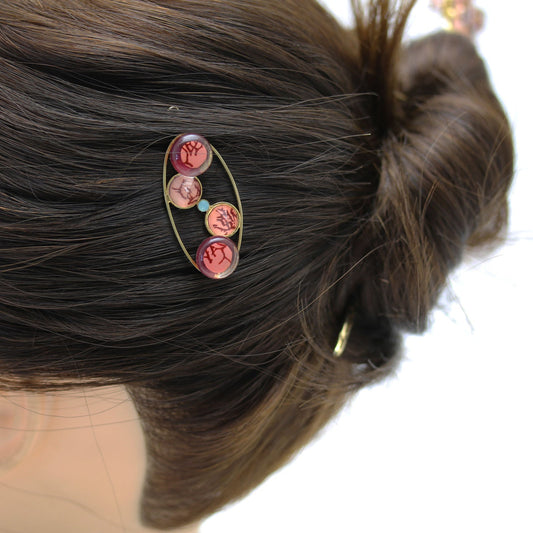 Hair Clip Coral Pink Rhinestone 24k Gold TAMARUSAN