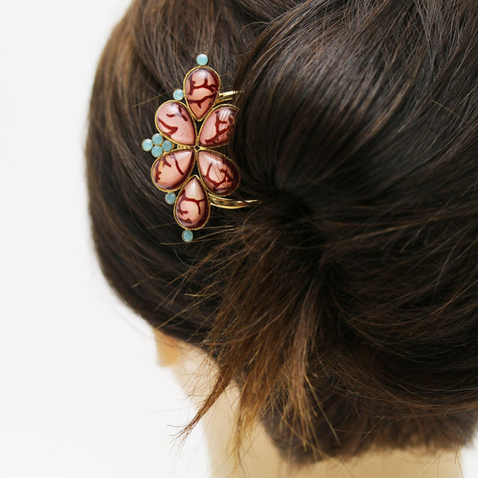 Double Prong Hair Stick Coral Pink 24k TAMARUSAN