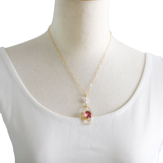 Necklace Pink Gold Small Bird TAMARUSAN