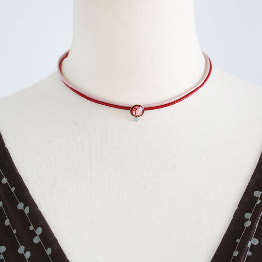 Leather Choker Red Pink Coral TAMARUSAN