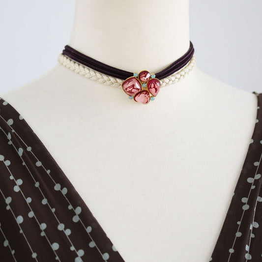 Choker Ladies Ribbon Coral Pink Gold TAMARUSAN