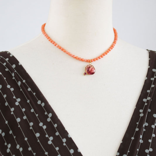 Choker Coral Pink Ruby Gold TAMARUSAN