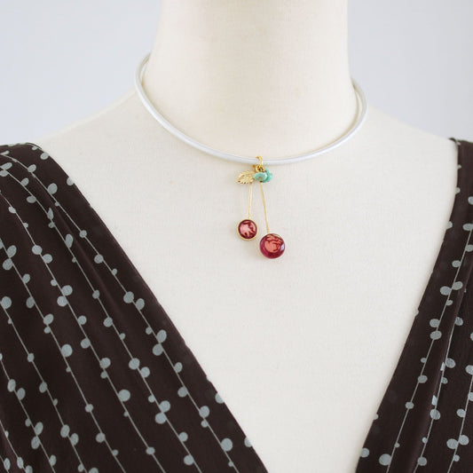 Choker White Leather Pink Cherry TAMARUSAN