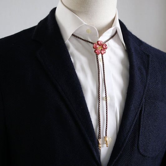 Silk Braid Bolo Tie Flower Red Coral TAMARUSAN
