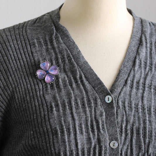 Brooch 4-leaf Clover Purple TAMARUSAN