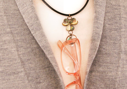 Glasses Holder Necklace Straps Violet Myanmar Jade Turquoise Green TAMARUSAN