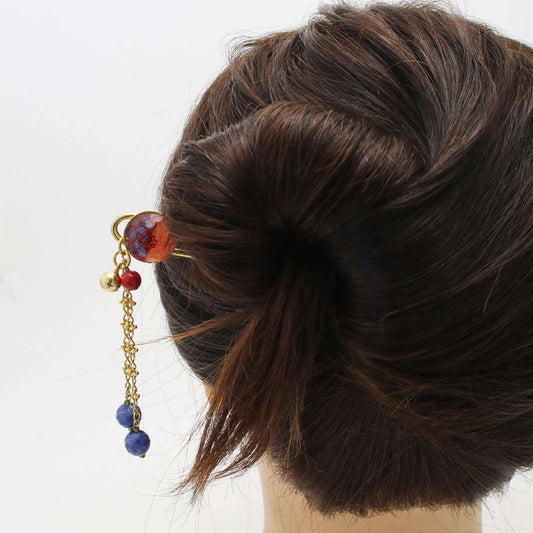 Double Prong Hair Stick Orange Sodalite TAMARUSAN