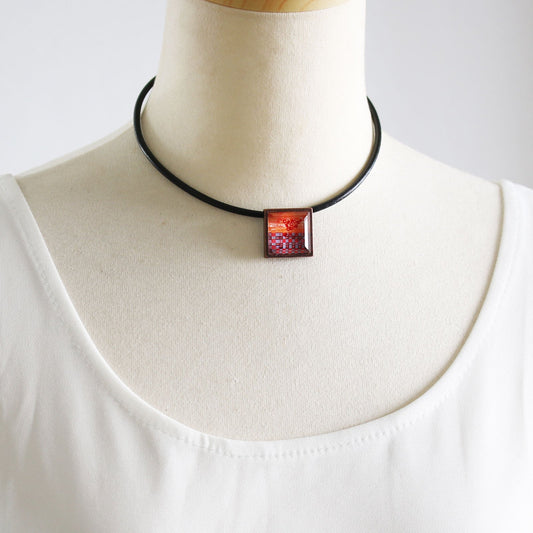 Choker Square Orange Leather TAMARUSAN
