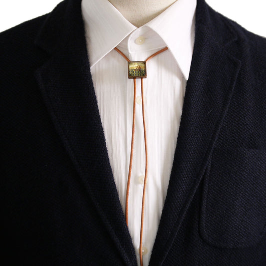 Leather Strap Bolo Tie Green Simple Casual TAMARUSAN