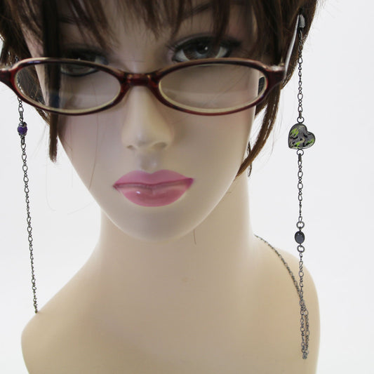Eyeglass Chain Heart Gray Shell Amethyst TAMARUSAN