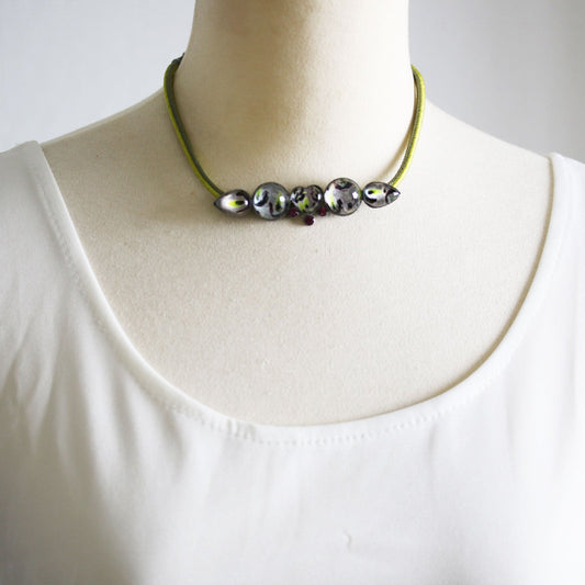 Silk Braid Choker Green Resin TAMARUSAN