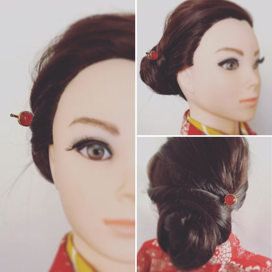 Hairpin Stick Red Button Gold TAMARUSAN