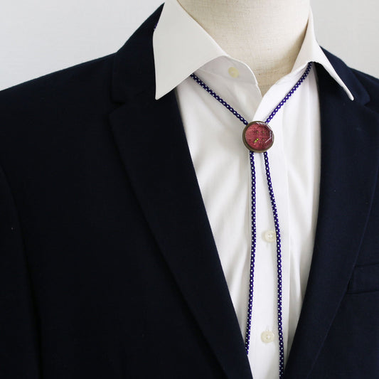 Silk Braid Bolo Tie Pink Blue Button TAMARUSAN
