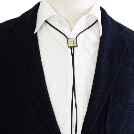 Leather Straps Bolo Tie Square Handmade Gray TAMARUSAN