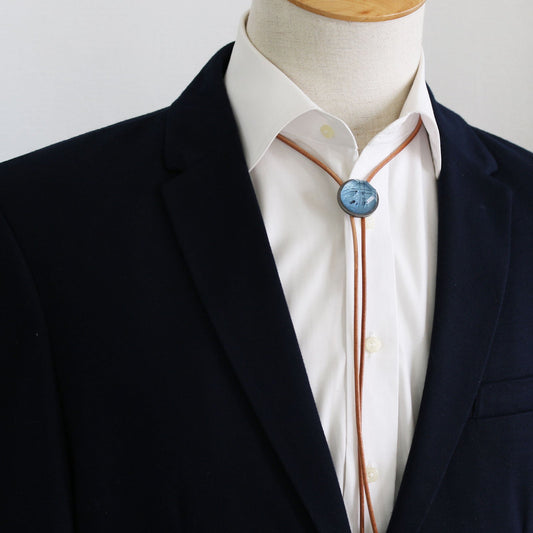 Leather Straps Bolo Tie Blue Casual Necktie TAMARUSAN