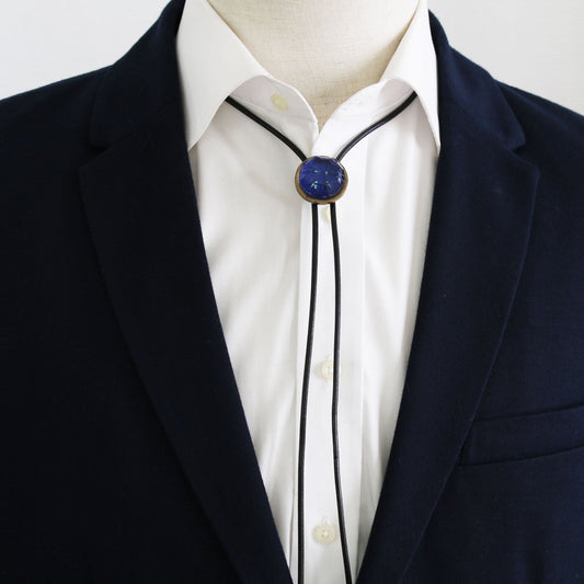 Leather Strap Bolo Tie Blue Button TAMARUSAN