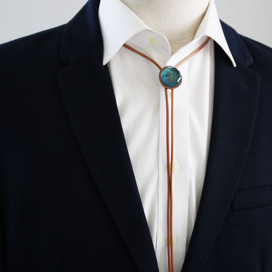Leather Strap Bolo Tie Green Men's Accessory TAMARUSAN
