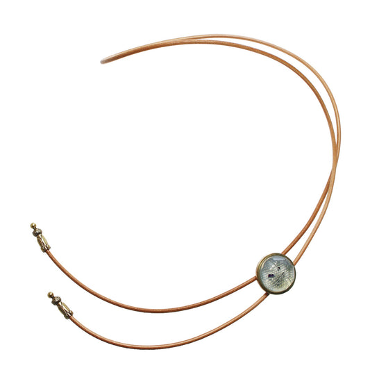 Leather Strap Bolo Tie Light Blue Gray Button TAMARUSAN