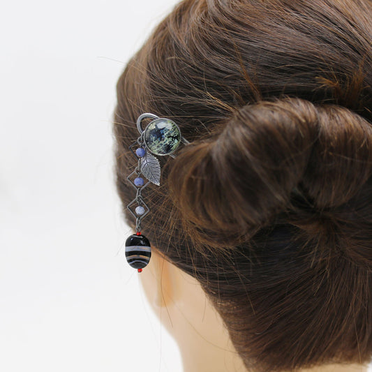 Double Prong Hair Stick Dinosaur Navy Blue TAMARUSAN