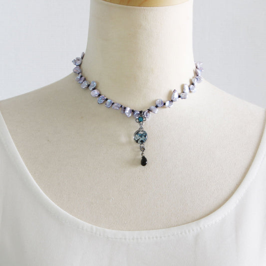 Choker Dinosaur Blue Freshwater Pearl TAMARUSAN