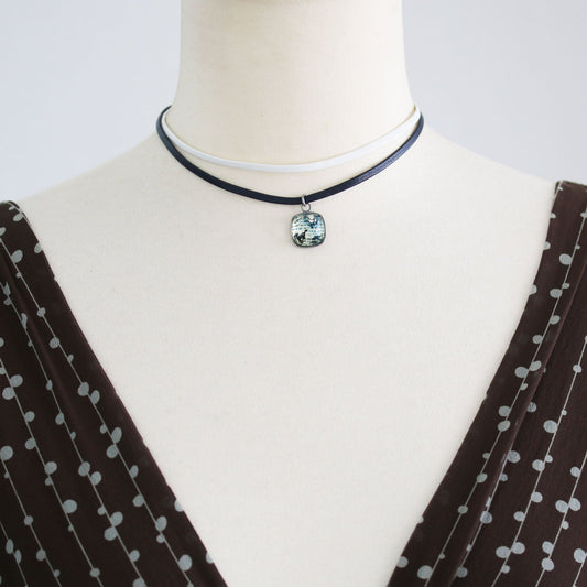 White Blue Leather Choker Dinosaur TAMARUSAN