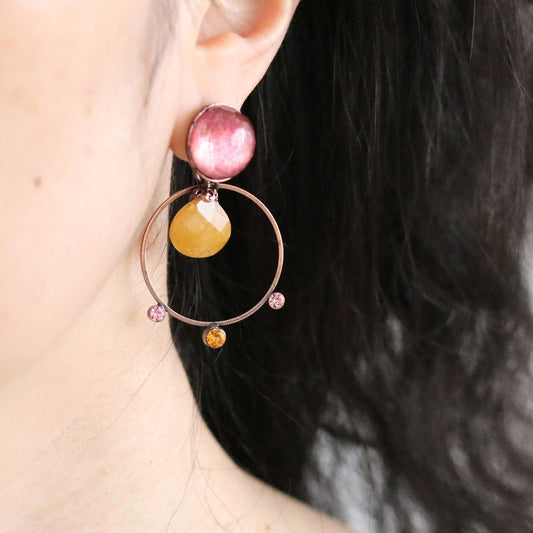 Hoop Studs Earrings Pink Quartz TAMARUSAN