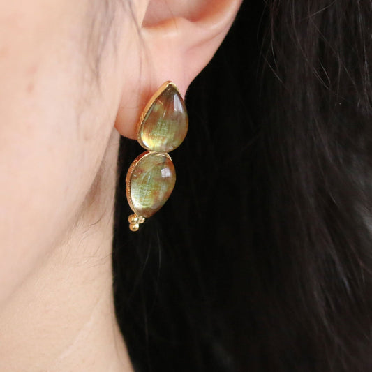 Studs Earrings Drop Gold Green TAMARUSAN