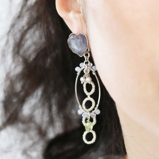 Stud Earrings Heart Peridot Purple TAMARUSAN