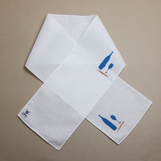 Wine Bottle Glass Handkerchief Hand Print White TAMARUSAN