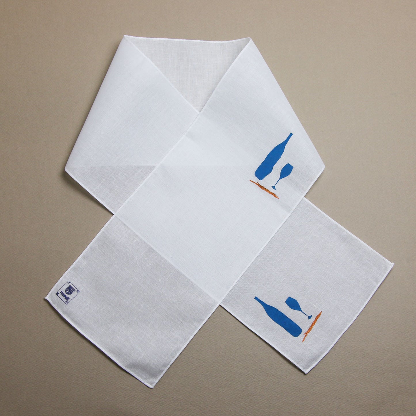 Wine Bottle Glass Handkerchief Hand Print White TAMARUSAN