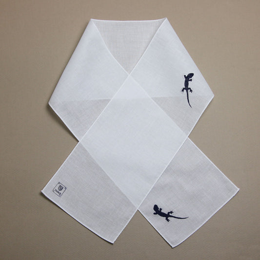 Gecko Handkerchief Hand Print White TAMARUSAN