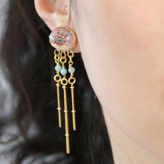 Earrings Gold Chain Pink Amazonite TAMARUSAN