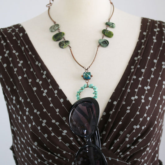 Glasses Holder Necklace Leather Turquoise Green TAMARUSAN