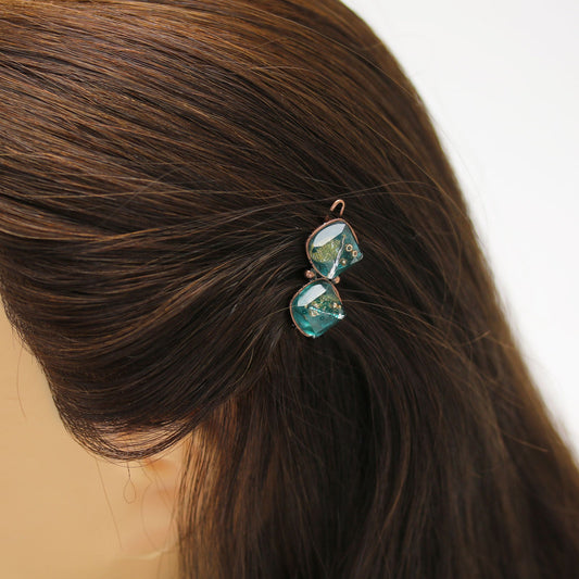 Hair Clip Green Resin Handmade TAMARUSAN