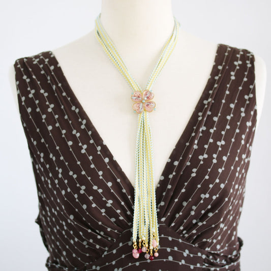 Ribbon Bolo Tie Necklace Flower 24k Gold TAMARUSAN