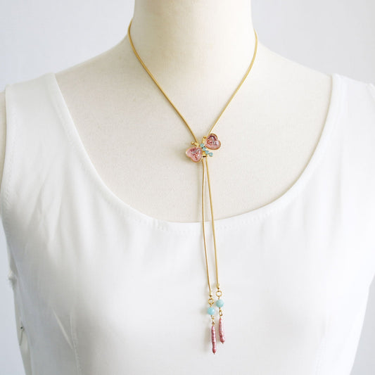 Chain Bolo Tie 24k Necklace Butterfly Pink TAMARUSAN