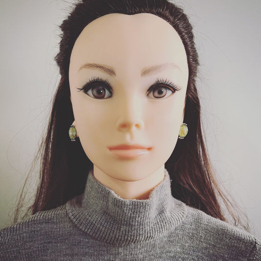 Pierced Earrings Light Blue Beaded Original Resin Handmade TAMARUSAN