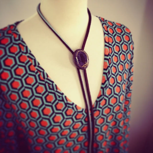 Silk Braid Bolo Tie Owl Purple TAMARUSAN